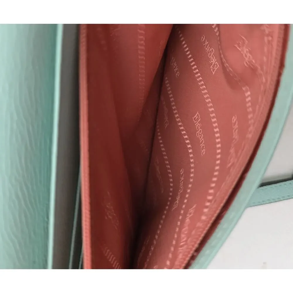 Elegance Paris Genuine Lt Turquoise Crossbody Bag Purse Converts to Clutch NEW